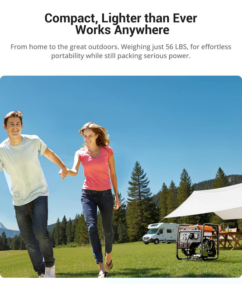 (Ships Within 24H) Efurden 4400 Watts Off-Grid Portable Generator Outdoor Power Equipment, Open Frame Inverter Generator with ECO Mode, Gas Powered, Quiet Operation, Emergency Home Backup, RV Ready